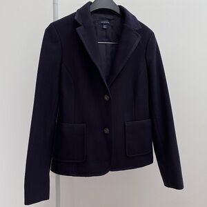 Lands End wool blend blazer 6 navy grosgrain trim patch pockets timeless classic